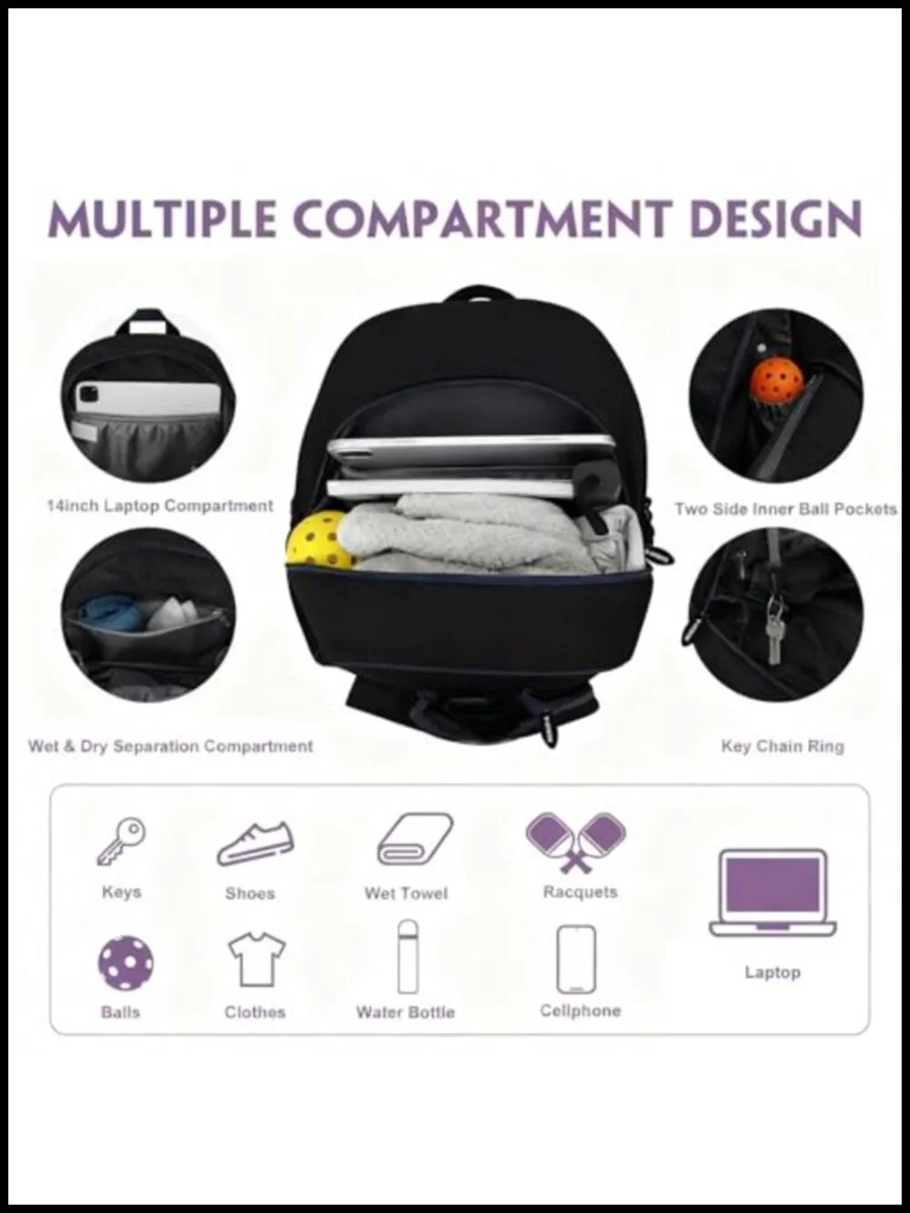30L Waterproof Pickleball Backpack with Shoe Compartment